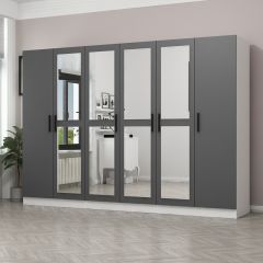 Minar Kale 6 Kapaklı 4 Aynalı 2 Çekmeceli Dolap Beyaz Antrasit