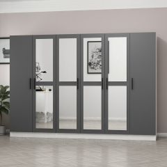 Minar Kale 6 Kapaklı 4 Aynalı 2 Çekmeceli Dolap Beyaz Antrasit