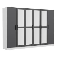 Minar Kale 6 Kapaklı 4 Aynalı 2 Çekmeceli Dolap Beyaz Antrasit