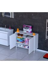 Sabir 90 cm 2 Raflı Beyaz Banyo Mutfak Dolabı 3 Bölmeli Çok Amaçlı Dolap 90x75x32,5 cm Düzenleyici