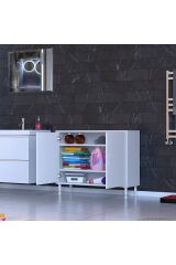 Sabir 90 cm 2 Raflı Beyaz Banyo Mutfak Dolabı 3 Bölmeli Çok Amaçlı Dolap 90x75x32,5 cm Düzenleyici