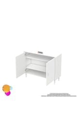 Sabir 90 cm 2 Raflı Beyaz Banyo Mutfak Dolabı 3 Bölmeli Çok Amaçlı Dolap 90x75x32,5 cm Düzenleyici