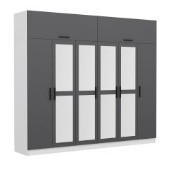 Minar Kale 6 Kapaklı 4 Aynalı 2 Ç Dolap Ve Yüklük Beyaz Antrasit