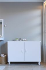 Nirat 95 cm 4 Bölmeli Beyaz Banyo Mutfak Dolabı 3 Raflı Kapaklı Çok Amaçlı Dolap 95x75x32,5 cm