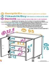 Nirat 95 cm 4 Bölmeli Beyaz Banyo Mutfak Dolabı 3 Raflı Kapaklı Çok Amaçlı Dolap 95x75x32,5 cm