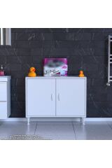 Nirat 95 cm 4 Bölmeli Beyaz Banyo Mutfak Dolabı 3 Raflı Kapaklı Çok Amaçlı Dolap 95x75x32,5 cm