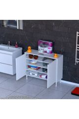 Nirat 95 cm 4 Bölmeli Beyaz Banyo Mutfak Dolabı 3 Raflı Kapaklı Çok Amaçlı Dolap 95x75x32,5 cm