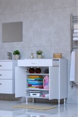 Taha 75 cm 3 Bölmeli Beyaz Çok Amaçlı Dolap 2 Raflı Banyo Mutfak Dolabı 75x88x32,5 cm Düzenleyici