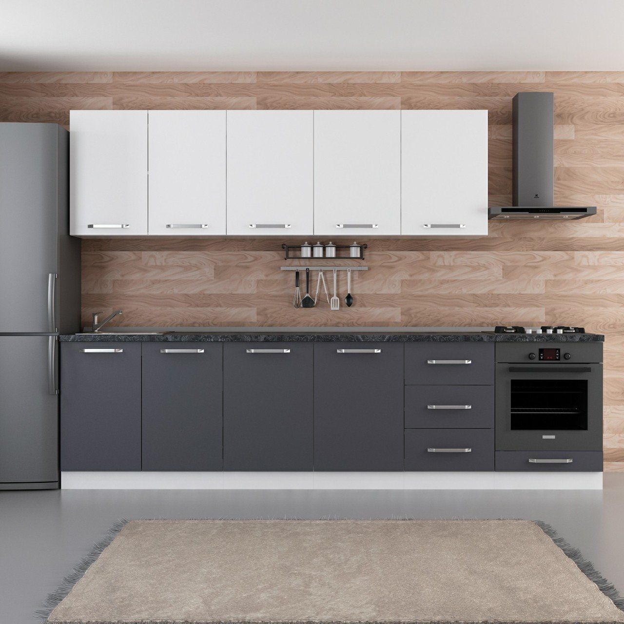 Minar 300 Cm Mutfak Dolabı Beyaz Antrasit 300-A4