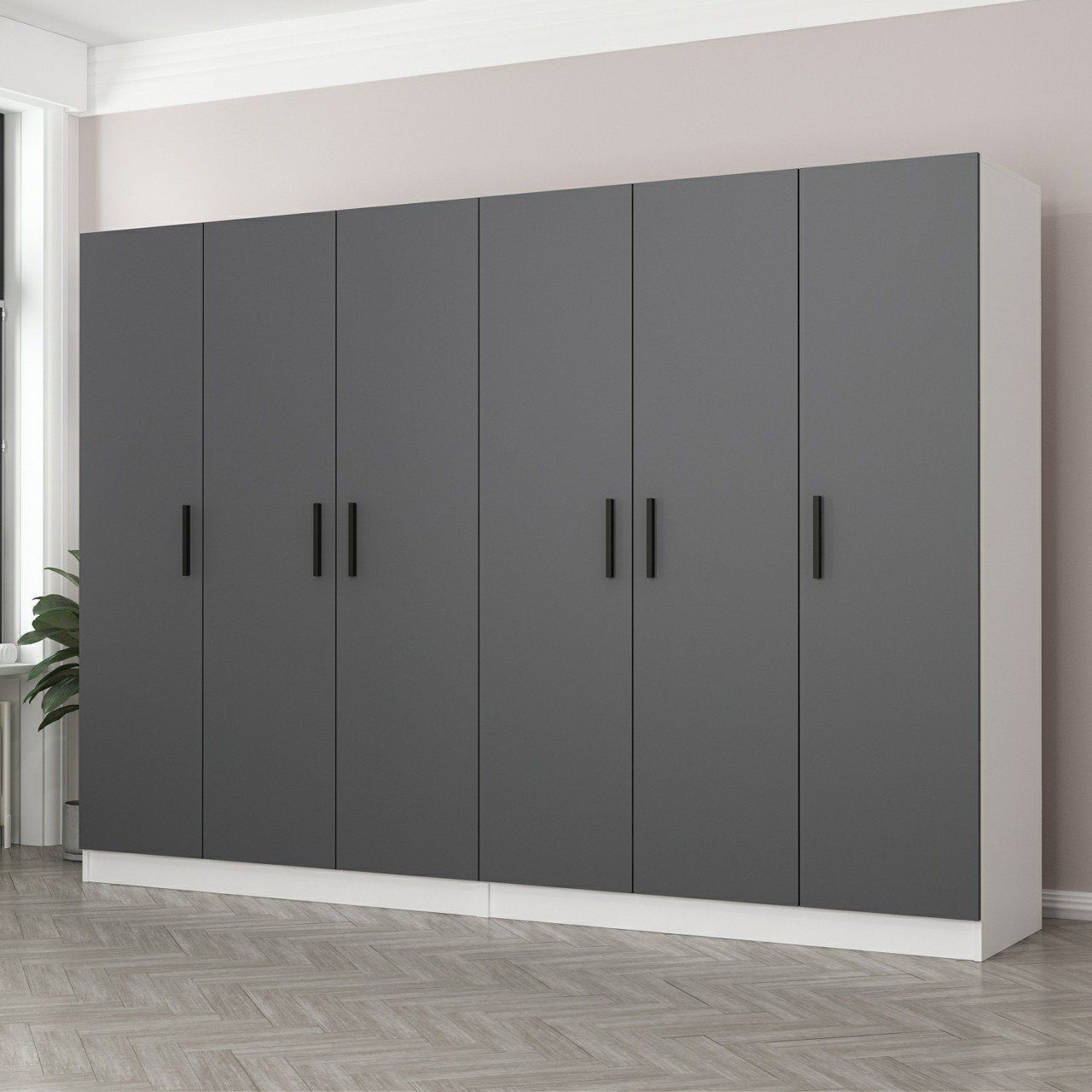 Minar Kale 6 Kapaklı 4 Çekmeceli Dolap Beyaz Antrasit