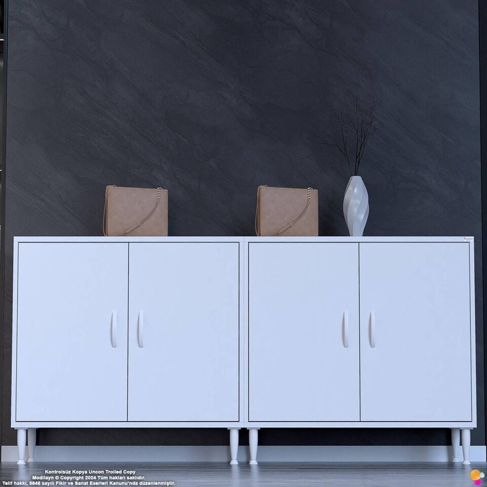 Nilay 200 cm Genişlikte Antre Dolabı ve Çok Amaçlı Ayakkabılık - Beyaz (200x97x32,5 cm)