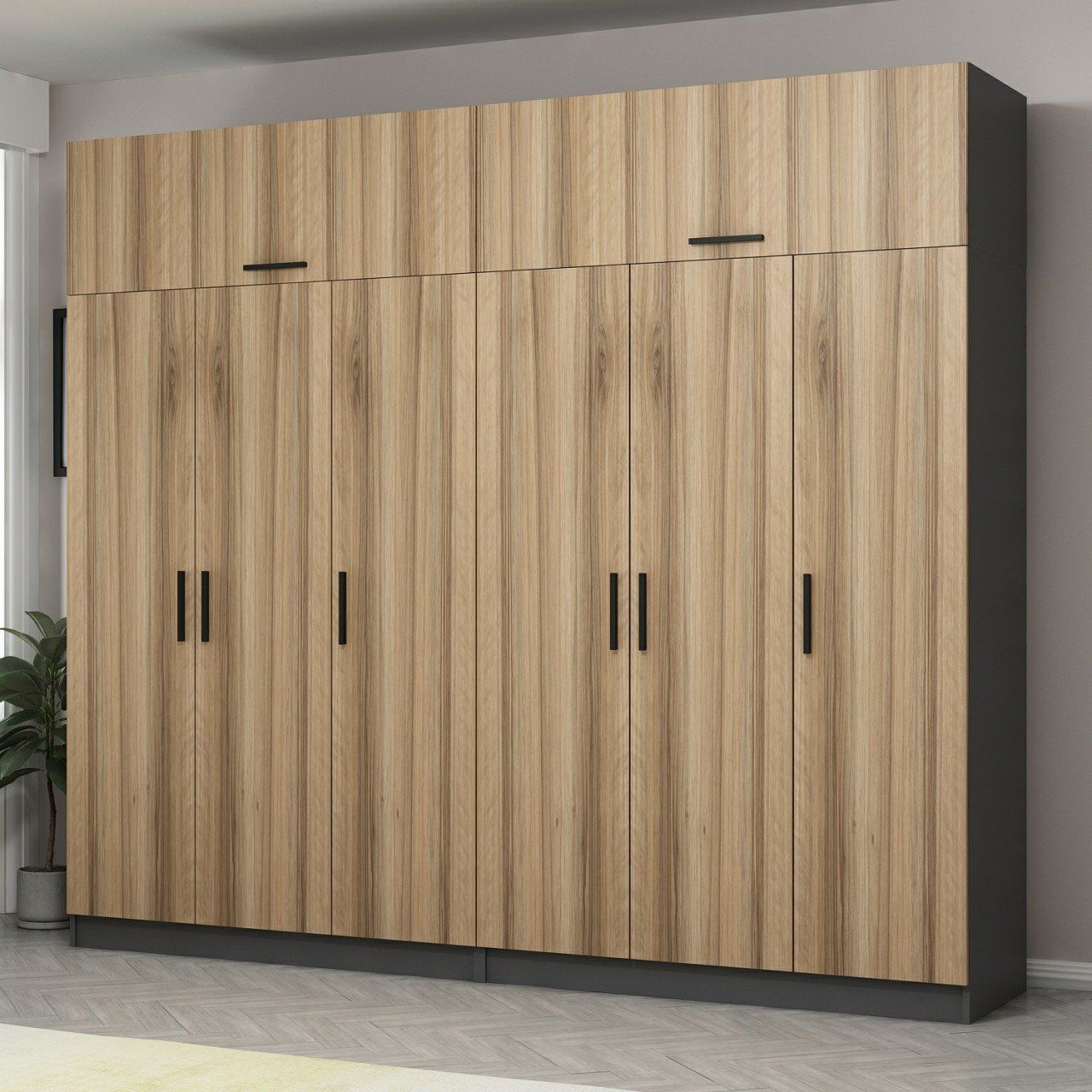 Minar Kale 6 Kapaklı 4 Çekmeceli Dolap Ve Yüklük Antrasit Dore