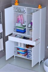 Line Beyaz 95 cm Banyo Dolabı Çok Bölmeli Banyo Düzenleyici Dolap 4 Kapaklı 4 Raflı 95x173x32,5 cm