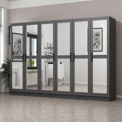 Minar Kale 6 Kapaklı 6 Aynalı 2 Çekmeceli Dolap Antrasit