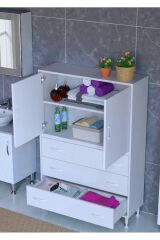 Alia Çok Kullanışlı Dolap G:90 cm Üst Bölme Kapaklı Alt Bölme Çekmeceli 90x138x32,5 cm Modüler Dolap