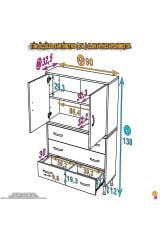 Alia Çok Kullanışlı Dolap G:90 cm Üst Bölme Kapaklı Alt Bölme Çekmeceli 90x138x32,5 cm Modüler Dolap