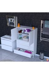 Alia Çok Kullanışlı Dolap G:90 cm Üst Bölme Kapaklı Alt Bölme Çekmeceli 90x138x32,5 cm Modüler Dolap