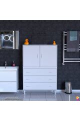 Alia Çok Kullanışlı Dolap G:90 cm Üst Bölme Kapaklı Alt Bölme Çekmeceli 90x138x32,5 cm Modüler Dolap