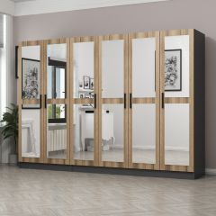 Minar Kale 6 Kapaklı 6 Aynalı 2 Çekmeceli Dolap Antrasit Dore