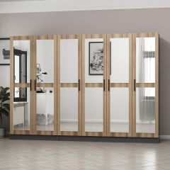 Minar Kale 6 Kapaklı 6 Aynalı 2 Çekmeceli Dolap Antrasit Dore