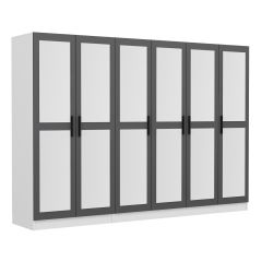 Minar Kale 6 Kapaklı 6 Aynalı 2 Çekmeceli Dolap Beyaz Antrasit