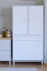 Pine 95 cm Genişlikte Dolap 95x171x32,5 cm Banyo/Mutfak Dolabı İki Kapaklı Sepetli Dolap