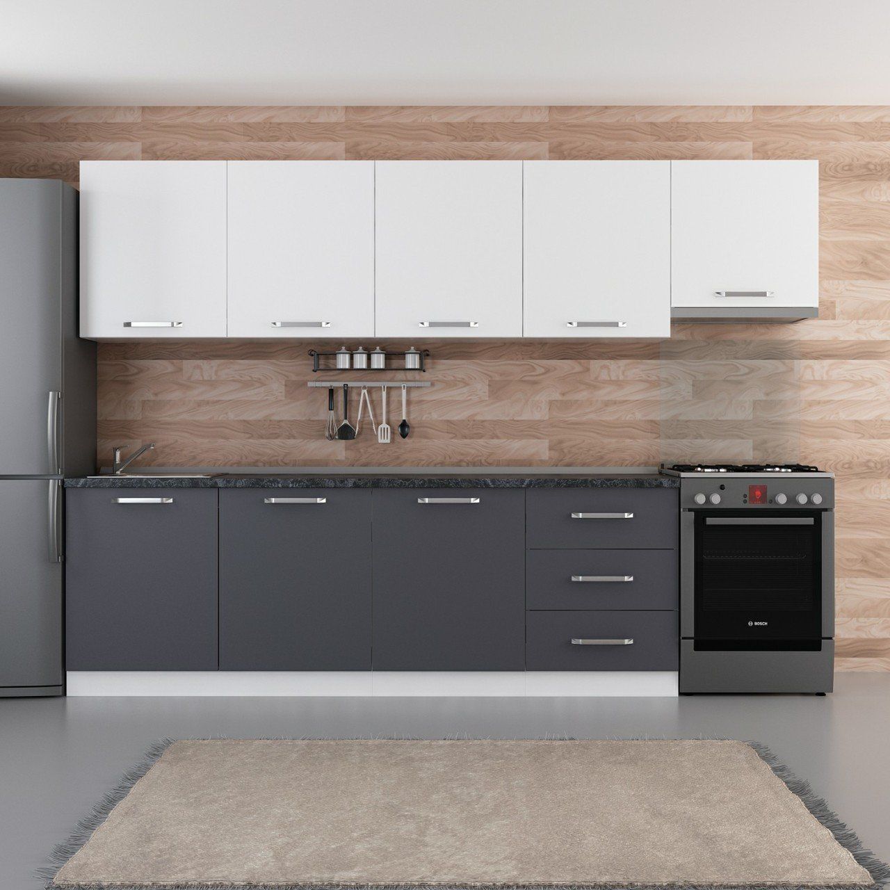 Minar 300 Cm Mutfak Dolabı Beyaz Antrasit 300-A11