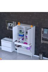 Reli Dolap Beyaz Çok Kullanımlı 90 cm Eninde Banyo Dolabı 90x171x32,5 cm 2 Kapak 6 Raf Dolap