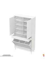 Reli Dolap Beyaz Çok Kullanımlı 90 cm Eninde Banyo Dolabı 90x171x32,5 cm 2 Kapak 6 Raf Dolap