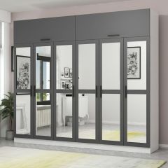 Minar Kale 6 Kapaklı 6 Aynalı 2 Ç Dolap Ve Yüklük Beyaz Antrasit