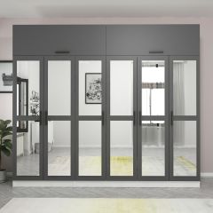 Minar Kale 6 Kapaklı 6 Aynalı 2 Ç Dolap Ve Yüklük Beyaz Antrasit