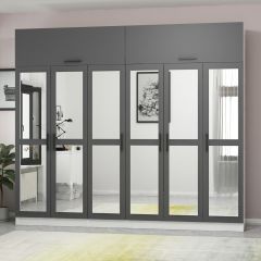 Minar Kale 6 Kapaklı 6 Aynalı 2 Ç Dolap Ve Yüklük Beyaz Antrasit