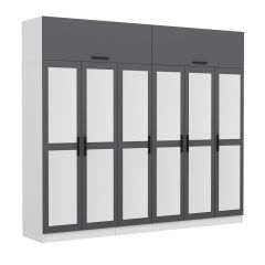 Minar Kale 6 Kapaklı 6 Aynalı 2 Ç Dolap Ve Yüklük Beyaz Antrasit