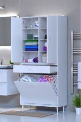 Reli Dolap Beyaz Çok Kullanımlı 75 cm Eninde Banyo Dolabı 75x171x32,5 cm 2 Kapak 6 Raf Dolap