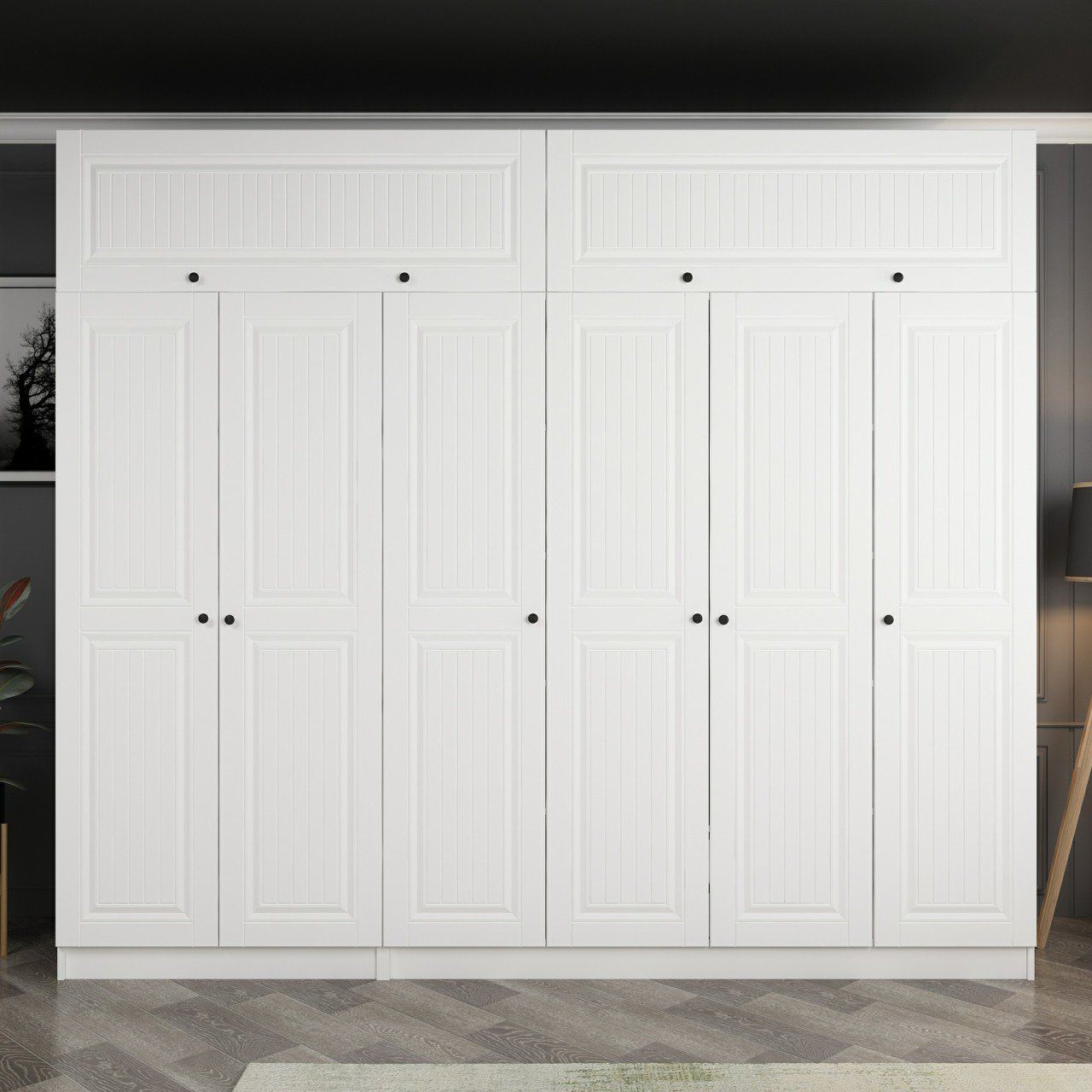 Minar Kale 6 Mebran Kapaklı 2 İç Çekmeceli Dolap Ve Yüklük Beyaz