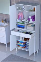 Rivo 4 Raflı Banyo/Mutfak Dolabı 80 cm Beyaz Renkli Çok Amaçlı Dolap 80x173x32,5 cm Ebatlarında