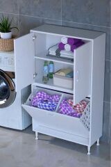 Miretta Üst Bölme Kapaklı Altı Kirli Sepetli Dolap 75 cm Genişlik Beyaz 75x138x32,5 cm Dolap
