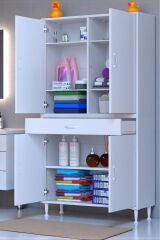 Line Beyaz 100 cm Banyo Dolabı Çok Bölmeli Banyo Düzenleyici Dolap 4 Kapaklı 4 Raflı 100x173x32,5 cm