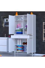 Line Beyaz 100 cm Banyo Dolabı Çok Bölmeli Banyo Düzenleyici Dolap 4 Kapaklı 4 Raflı 100x173x32,5 cm