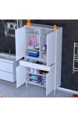 Line Beyaz 100 cm Banyo Dolabı Çok Bölmeli Banyo Düzenleyici Dolap 4 Kapaklı 4 Raflı 100x173x32,5 cm