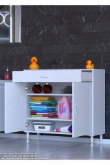 Taha 100 cm 3 Bölmeli Beyaz Çok Amaçlı Dolap 2 Raflı Banyo Mutfak Dolabı 100x88x32,5 cm Düzenleyici