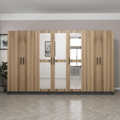 Minar Kale 7 Kapaklı 3 Aynalı 2 Çekmeceli Dolap Antrasit Dore