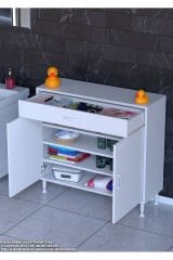 Rose 95 cm Beyaz 1 Çekmeceli Banyo Mutfak Dolabı 4 Bölmeli 3 Raflı Çok Amaçlı Dolap 95x88x32,5 cm