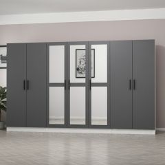 Minar Kale 7 Kapaklı 3 Aynalı 2 Çekmeceli Dolap Beyaz Antrasit