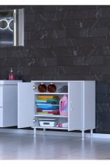 Sabir 80 cm 2 Raflı Beyaz Banyo Mutfak Dolabı 3 Bölmeli Çok Amaçlı Dolap 80x75x32,5 cm Düzenleyici