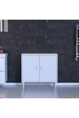 Sabir 80 cm 2 Raflı Beyaz Banyo Mutfak Dolabı 3 Bölmeli Çok Amaçlı Dolap 80x75x32,5 cm Düzenleyici