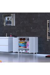 Sabir 80 cm 2 Raflı Beyaz Banyo Mutfak Dolabı 3 Bölmeli Çok Amaçlı Dolap 80x75x32,5 cm Düzenleyici
