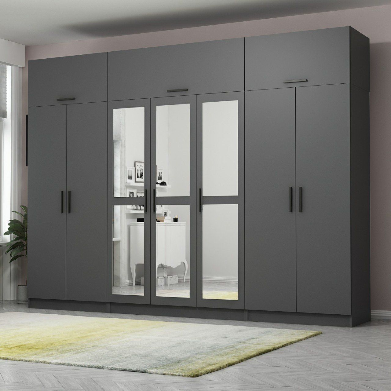 Minar Kale 7 Kapaklı 3 Aynalı 2 Ç Dolap Ve Yüklük Antrasit