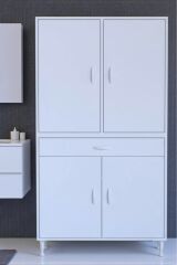 Luma Kapaklı & Çekmeceli Banyo Dolabı 95 cm Genişlikte Beyaz Dolap 95x173x32,5 cm Depolama Dolabı