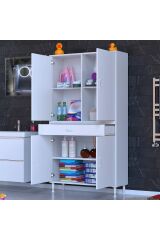 Luma Kapaklı & Çekmeceli Banyo Dolabı 95 cm Genişlikte Beyaz Dolap 95x173x32,5 cm Depolama Dolabı